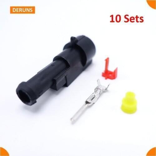 10 Sets Waterproof Sealed Automotive 1 Pin/Way Connector Male AMP 282103-1