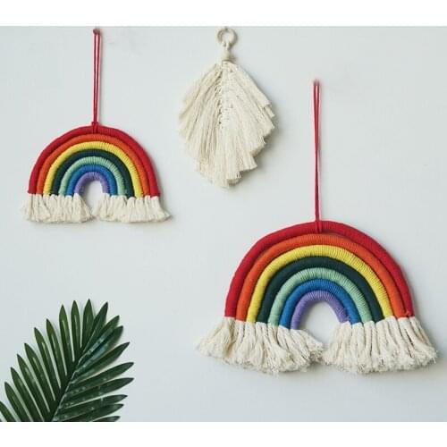 100% Cotton Boho Decor Handmade Macrame Rainbow Wall Hanging Tapestry Ins Boho Decor Childrens Bedroom Decoration College Dorm