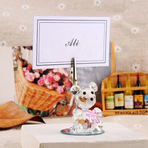 100PCS K9 Crystal Bear Place Card Holder with Paper Card Baby Shower Wedding Favors Kids Party Event Table Decor Supplies