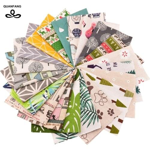 QUANFANG 2019 New Printed Cotton Linen Fabric For Patchwork Quilting Sewing,DIY handmade,bag Toy, 20x30cm 15x50cm