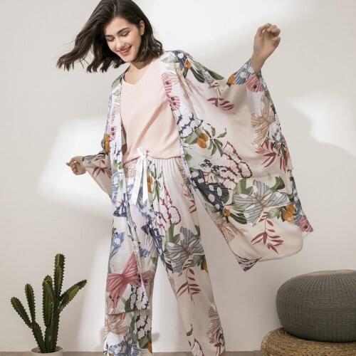 4PC Soft Spring Summer Women Pajamas Sets Nighties Wear Pijama Womens Home Service Floral Printed Long-sleeved Shorts