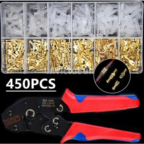 450pcs 2.8/4.8/6.3mm universal spring plug wire crimped crimping hand tool Electrical Insulated connection Terminals