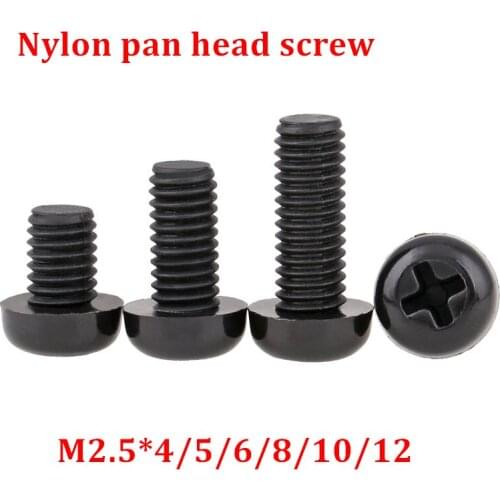 500pcs M2.5 Black Nylon Screw M2.5*4/5/6/8/10/12mm Nylon cross recessed Pan head screws plastic spacer phillips screw Hex Nut