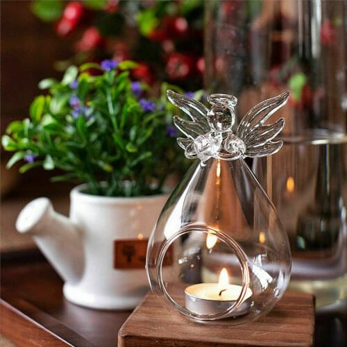 Angel Glass Crystal Hanging Tea Light Candle Holder Home Decor Candlestick