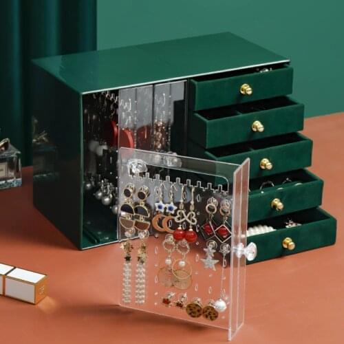 Velvet Green Jewelry Storage Box Women Earrings Necklaces Rings Five-layer Large Space Storage Case Display Makeup Organizer