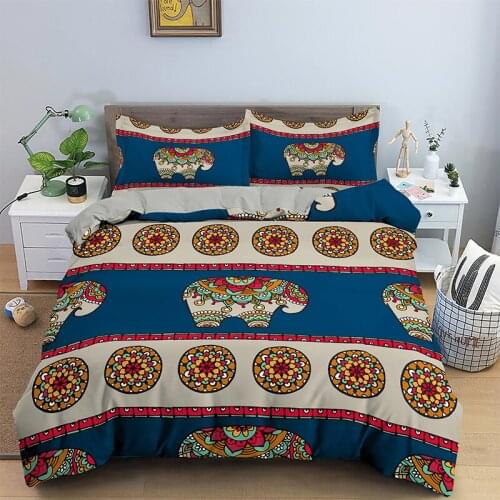 Bohemian Elephant Bed Comforter Duvet Cover and Pillow Covers Queen Size King Bedding Set