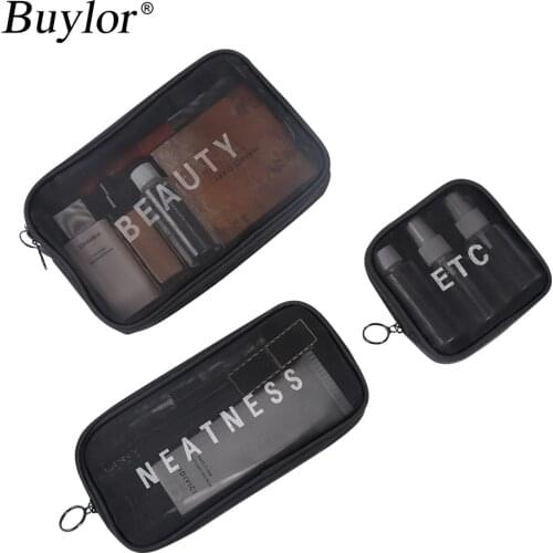 Buylor Cosmetic Travel Bag Mesh Organizer Luggage Women Zipper Makeup Case Pad Storage Pouch Toiletry Beauty Wash Kit Bags