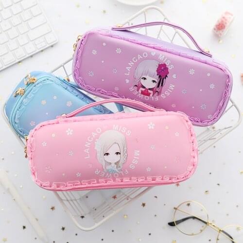 Pencil Case creative cute pencil bags high-capacity Lace decoration Princess luster is bright quality kawaii pencil cases/Boxes