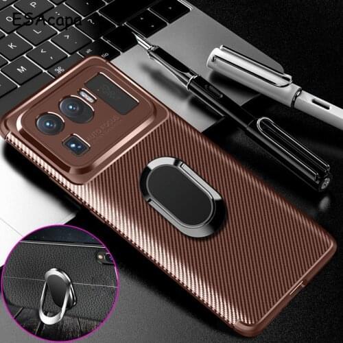 Carbon Fiber Magnetic Ring Stand Case For Xiaomi Mi 11i 10 Lite UlItra 9 Pro SE Soft Silicone Cover For Xiaomi POCO X3 NFC M3