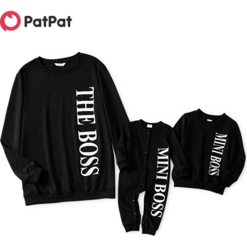 PatPat Letter Print Black Long Sleeve Sweatshirts for Dad and Me