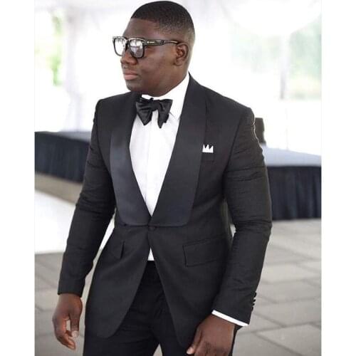 Black Formal Wedding Groom Tuxedo Slim Fit Business Mens Suits 2 Piece Custom Male Fashion African Jacket with Pants 2021