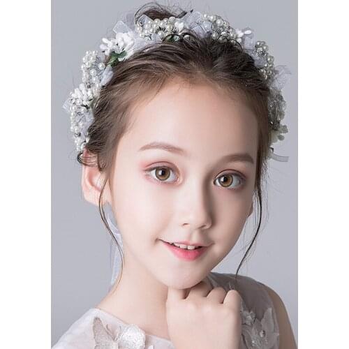 Childrens wreath headdress Sen female Korean creamy white headdress aesthetic performance girls hair ornaments flower child ac