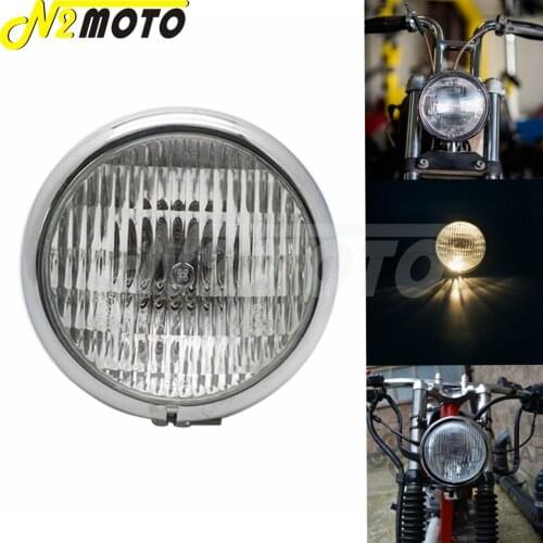 For Bobber Chopper Sportster Cafe Racer Custom Motorcycle H4 12V Chrome Round Vintage Headlight High /Low Beam Front Head Lamp