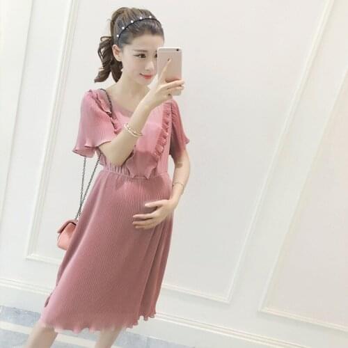 Envsoll 2020 Summer Maternity Dress New Fashion Pregnancy Dress Chiffon Large Size Pleated Maternity Clothes For Pregnant Women