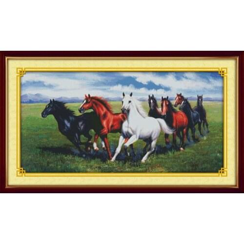 Everlasting Love Eight Steeds Galloping Chinese Cross Stitch Kits Ecological Cotton Stamped 11 DIY New Year Decorations For Home