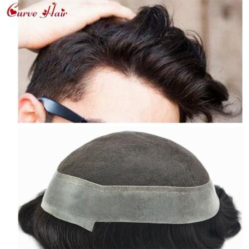 French Lace Mens Hairpiece Thin Skin Human Hair System Toupee Medium Density Short Hair Replacement Natural Hairline Mens Wigs