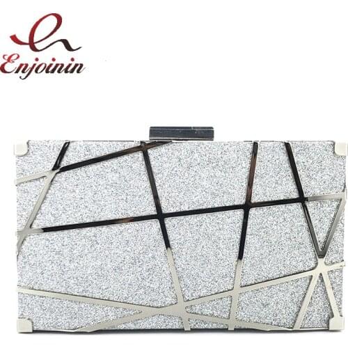 Geometric Metal Fashion Box Party Clutch for Women Luxury Design Bag Casual Gold Purses and Handbags Wedding Chain Shoulder Bag