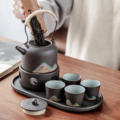 Chinese Style Ceramic Flower Brewing Warm Tea Pot Set Wine Tea Warmer Set Thermal Insulation Base Warm Tea Stove Japanese Style