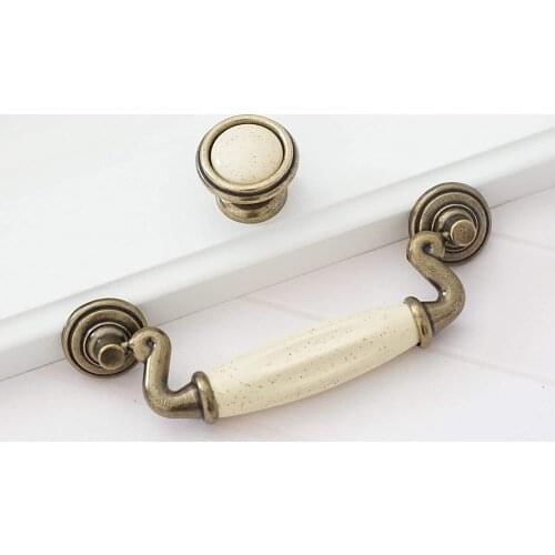 MFYS Ceramic Furniture Handles Antique Bronze Cabinet Pulls Vintage Drawer Knobs Wardrobe Closet Knob Kitchen Cupoboard Handle