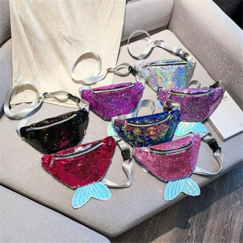2020 New Women Kids Girl Waist Women Sequined Fanny Pack Girl Travel Money Belt Wallet Glitter Bum Bag Pouch