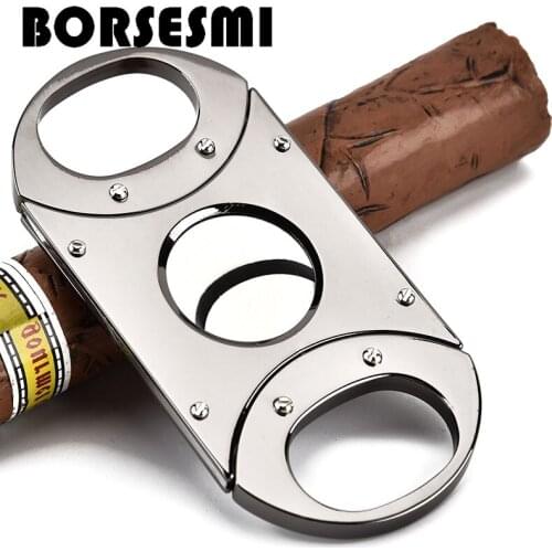 New stainless steel Double Blade cigar scissors 56ring portable cigar cutter knife metal smoking accessories tools sharp