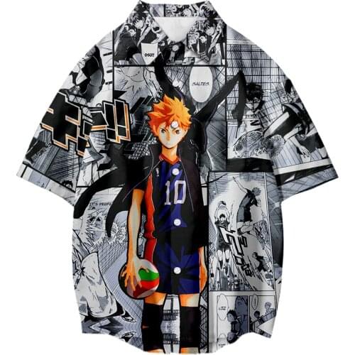 New Design 3D Comic Haikyuu!! Short Sleeve Shirt Men Women Streetwear Pop Summer Loose Tops with pocket and Buttons Cool Shirts