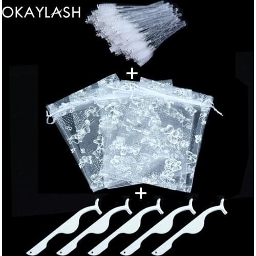 OKAYLASH 3 in 1 Bundle Eyelash Tweezers Applicators Glitter Butterfly Eye Lash Packaging Bags White Mascara Wands Set in Bulk