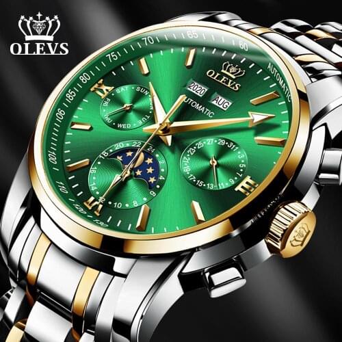 OLEVS Brand Luxury Men Watches Automatic Black Watch Men Stainless Steel Waterproof Business Sport Mechanical Wristwatch 6633
