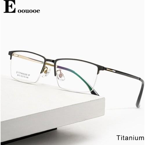 Titanium Men Classic Square Half-rim Glasses Optics Frame Prescription Business Glasses Frames Optical Eyewear IP plating