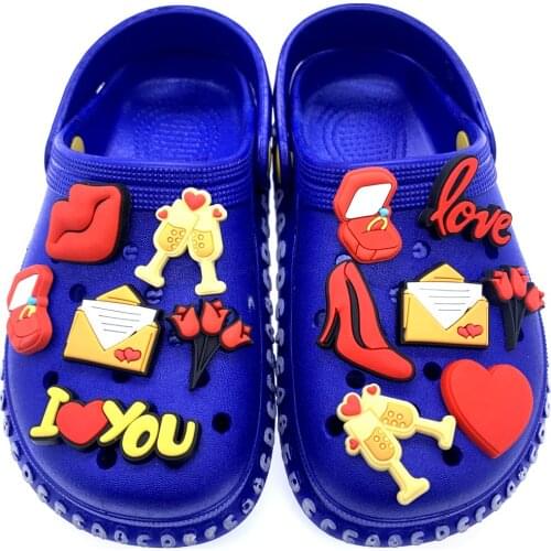Wholesale 50PCS Cartoon Red Wedding Series Shoes Charms Silicone Hole Slipper Jibizt Accessories Croc Ring Wine Glass Decoration