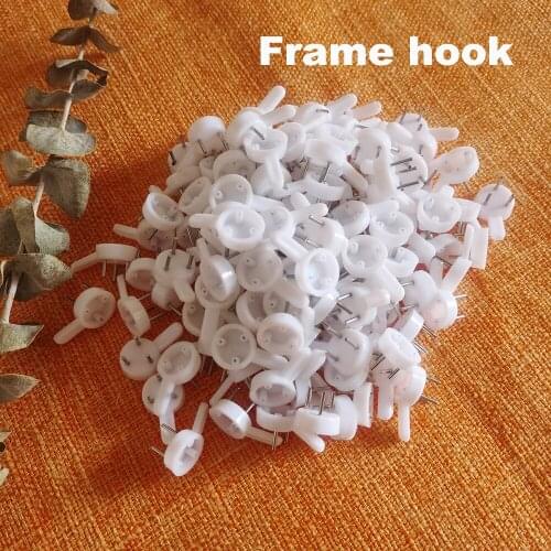 100Pcs Photo Frame Plastic Nail Painting Mirror Clock Wall Hook Hanger Concrete Hard Wall Utility Hooks White