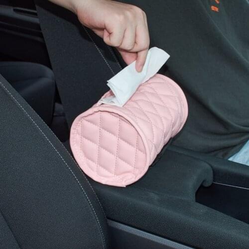 Pink Column Car Armrest & Headrest Tissue Box Paper Case Cover Napkin Paper Holder PU Leather Black Pink for Choice