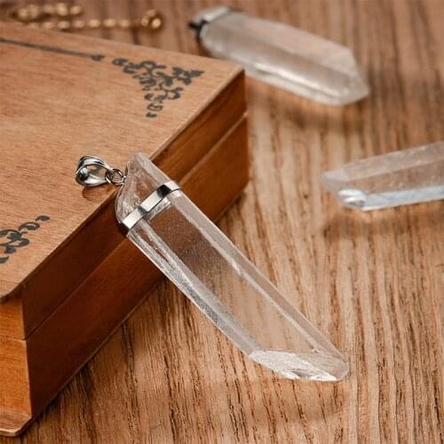 1pc White Natural Clear Crystal Pillar Column Pendant Quartz Cluster Energy Stone Mineral Spirit Pendulum Necklace Jewelry