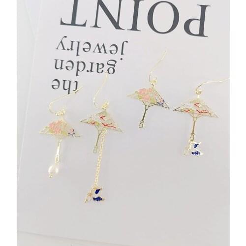 Simple Cute Japan Fashion Jewelry Hollow Umbrella Drop Earrings Women Accessories Chinese Flowers Butterfly Long Ears