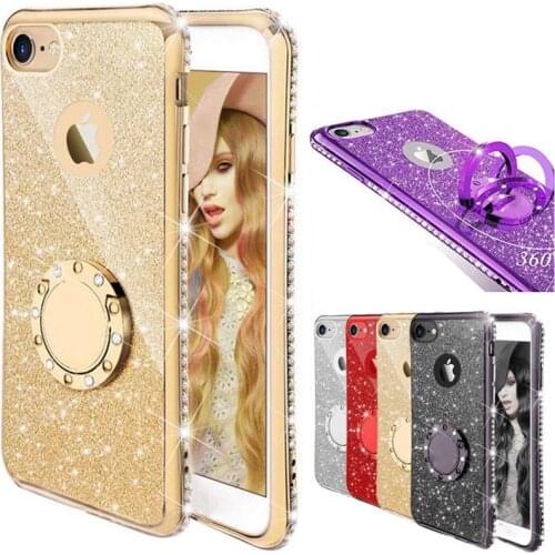 Luxury Bling Glitter Diamond Phone Case For iPhone 11 12 Pro XR X XS Max 7 8 6 Plus SE 2 2020 Mini Metal Ring Holder Soft Cover