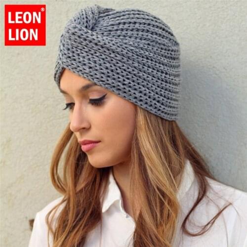 LEONLION Winter Hats For Women Thickening Knitted Hat Beanie Winter Hat Women Braided Hair Band Warm Beanies Twisted Knot Solid