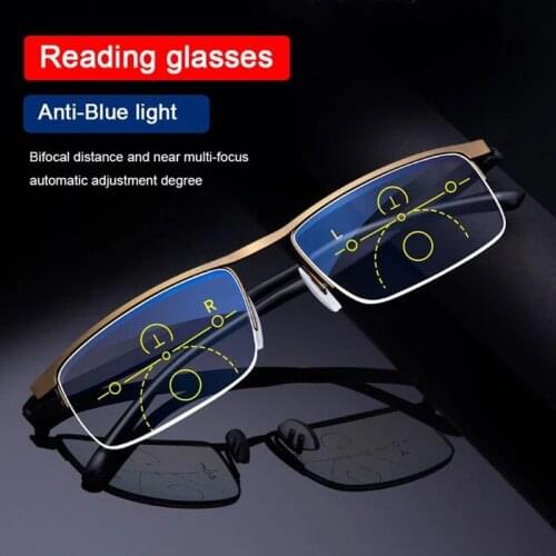 High Quality Intelligent progressive Multifocal Reading Glasses unisex Anti-blue light Magnifying Half-Frame Eyeglasses 1.0to4.0