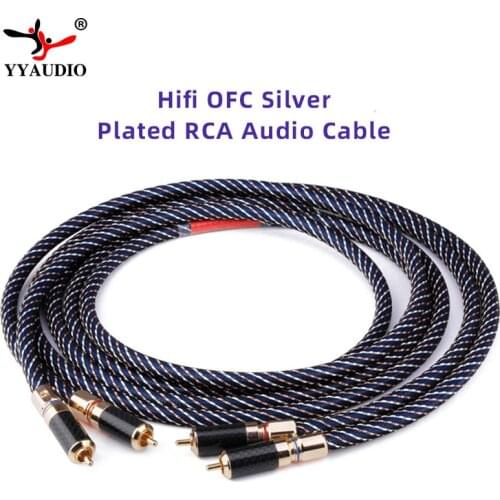 YYAUDIO Silver Plated Hifi RCA Audio Cable Dual Shielding High Quality 2RCA to 2RCA Male DVD Amplifier Interconnect RCA Cable