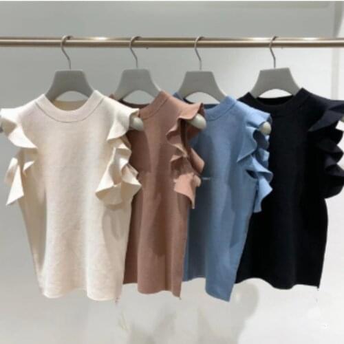 Japanese Sweet Shirts Knitting Solid Off Shoulder Ruffles Folds Blouses 2021 Spring Autumn Temperament Women Tops