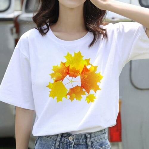 Womens T-shirt Red Maple Leaf Graphic T-shirt 90s Harajuku Ladies Print Summer Ladies Top Short Sleeve Ladies Girl Tops Tees