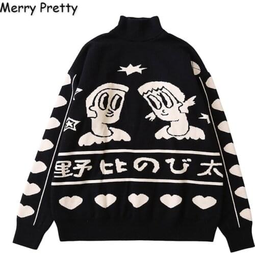 MERRY PRETTY Womens Cartoon Embroidery Knitted Sweaters And Pullovers Winter Thick Girls Knit Jumpe Harajuku Sweater Jacquard