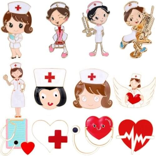 10pcs/lot Fashion Jewelry cartoon small Nurse Doctor Brooches Hospital Medical Stethoscope Ambulance Microscope Pins Badges