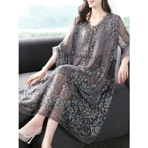 100% Silk Spring Summer Dress Woman Vintage Midi Dress Female Plus Size Dresses for Women 5xl Casual 2021 Vestidos Pph3198