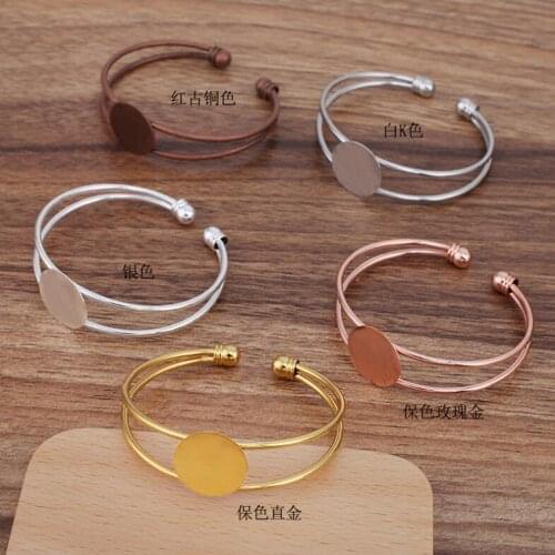 20pc 18mm Flat Glue Pad Bangle Base Bracelet Blanks Tray Bezel Brass Cuff Bracelet Setting Cabochon Cameo