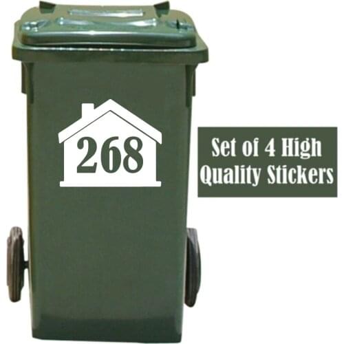 4Pcs Custom Rubbish Trash Can Wheelie Bin House Number Stickers Decal Vinyl Garage Home Decor