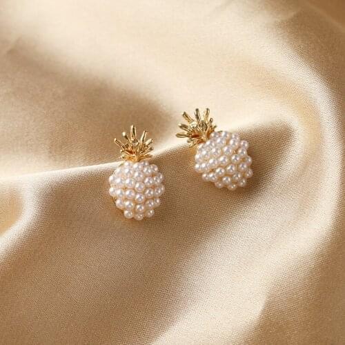BLIJERY 2020 New Elegant Simulated Pearl Stud Earrings For Women Cute Pineapple Fruit Earrings Female Brincos Fashion Jewelry