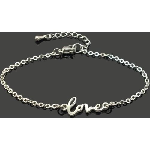 Love Letter Charm Stainless Steel Chain Bracelet High Quality Stainless Steel Love Pendant Chain Bracelet For Women Girls