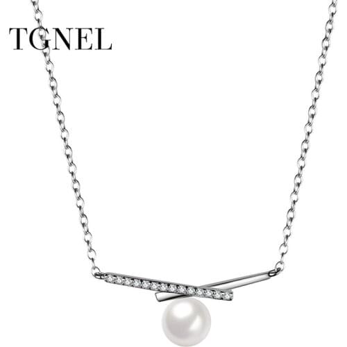 TGNEL S925 Sterling Silver Necklace Pendants CZ Stone Fine Big Jewelry Pearl Jewelry Long Chain for Women 925 Silver Wedding