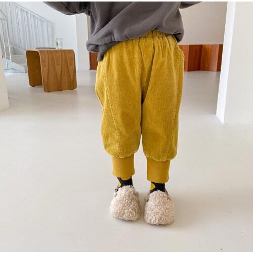 Kids skinny pants for boys 2021 Winter girls soft fleece lining ankle-tied pants Boys solid color windproof thick warm trousers