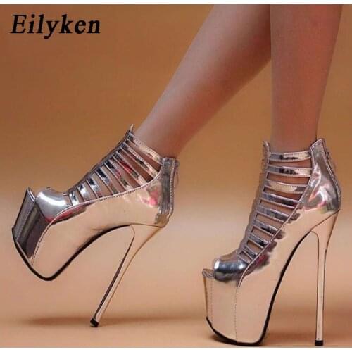 Eilyken 2021 Summer New Fashion Sexy Silver Pumps 16.5CM High Open Toed Platform Women Shoes High Heels Gladiator Party Sandals
